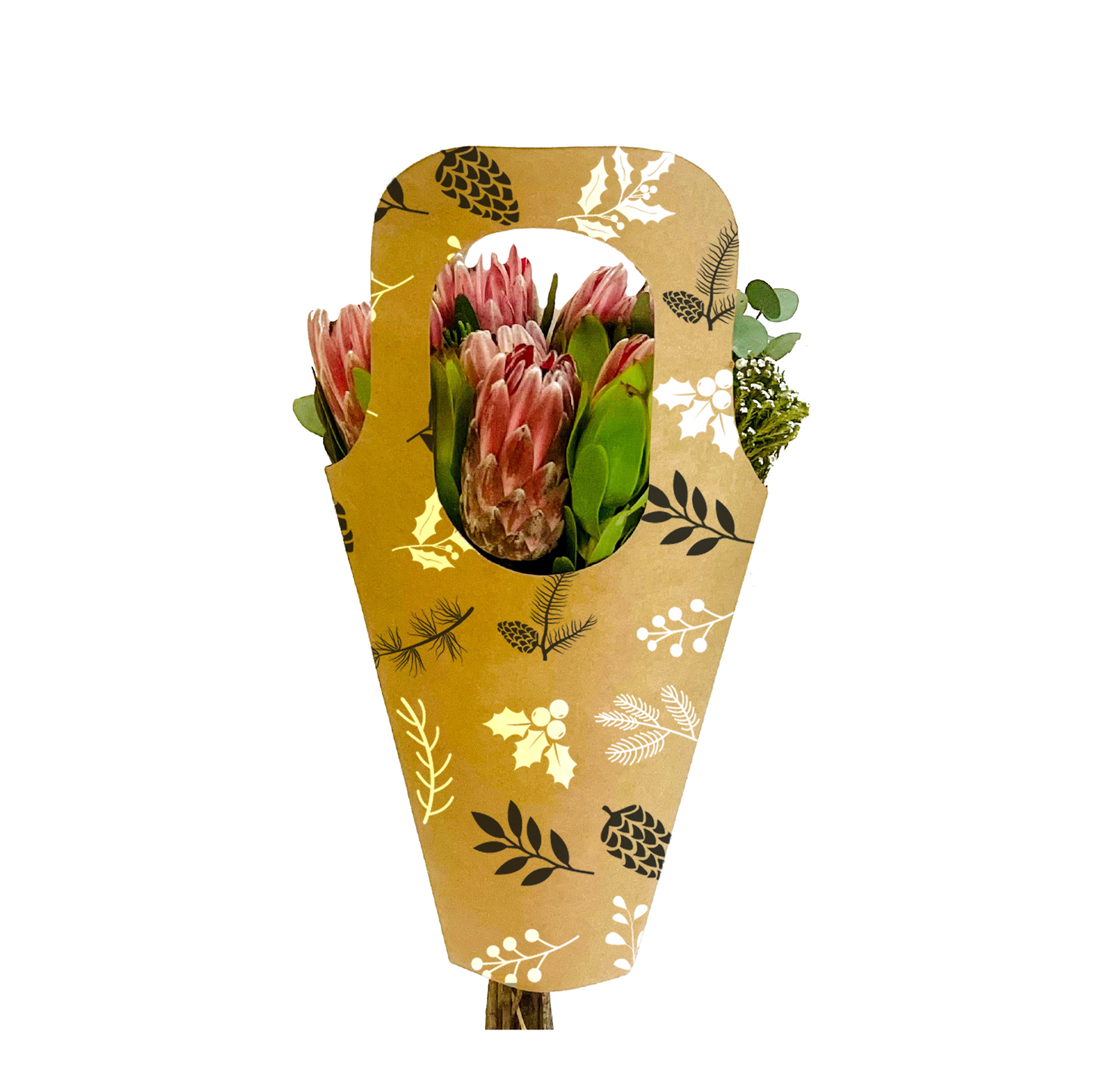 Blumenstrauß-Tragetasche 1 – Tannenzapfen, Schwarzweiß (20er-Pack)
