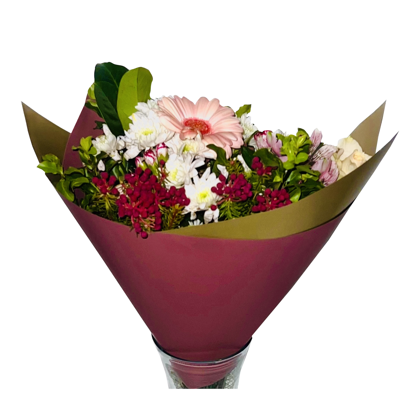 Emballage cellophane pour fleurs : deux tons rouge et or (paquet de 20)