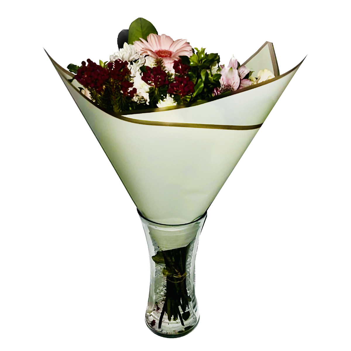 Emballage cellophane pour fleurs : jaune avec bordure dorée (paquet de 20)
