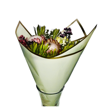 Emballage cellophane pour fleurs : jaune avec bordure dorée (paquet de 20)