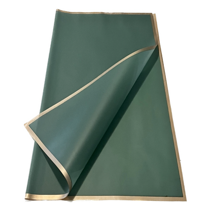Emballage cellophane pour fleurs : turquoise foncé semi-transparent avec bordure dorée (paquet de 20)