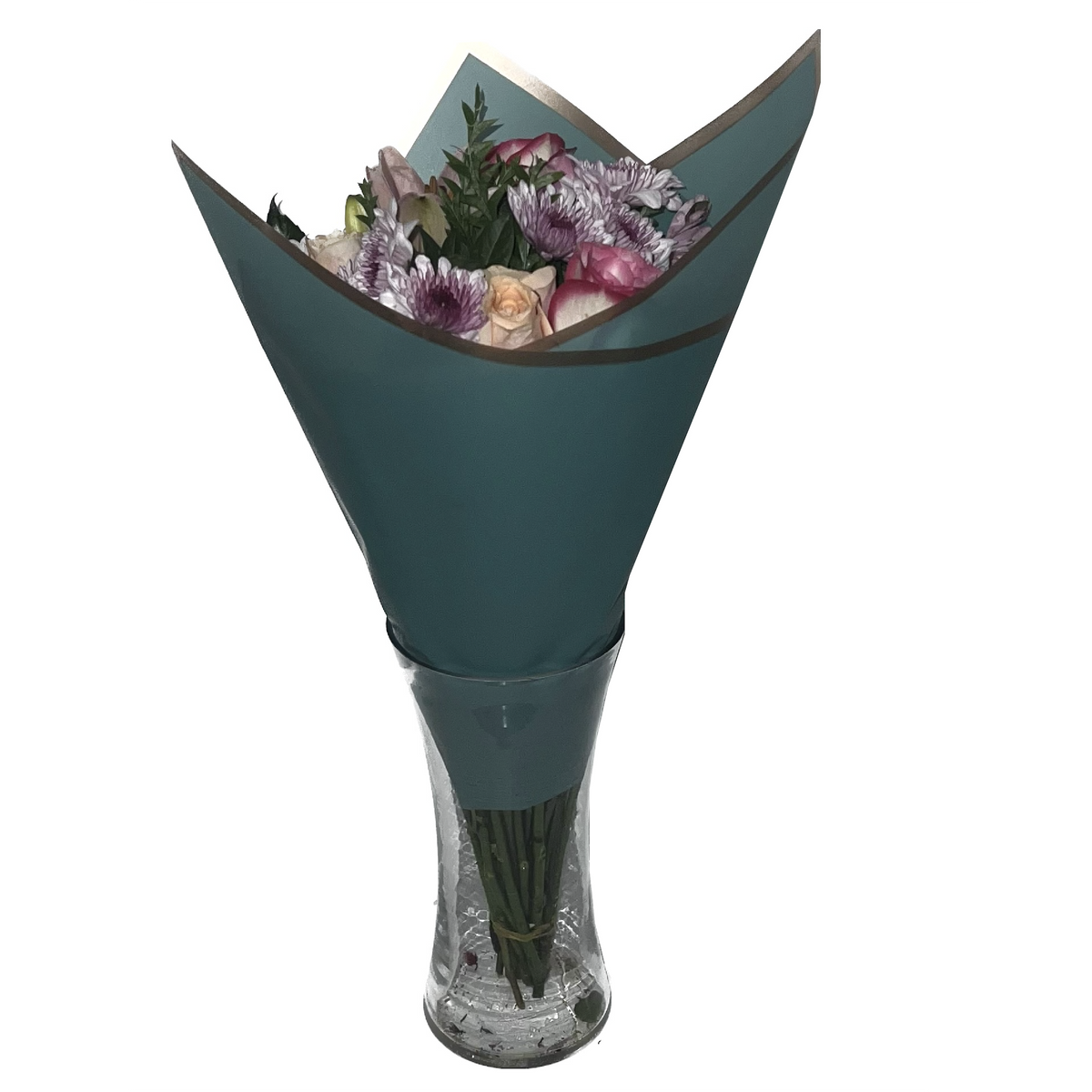 Emballage cellophane pour fleurs : turquoise foncé semi-transparent avec bordure dorée (paquet de 20)
