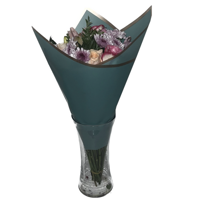 Emballage cellophane pour fleurs : turquoise foncé semi-transparent avec bordure dorée (paquet de 20)