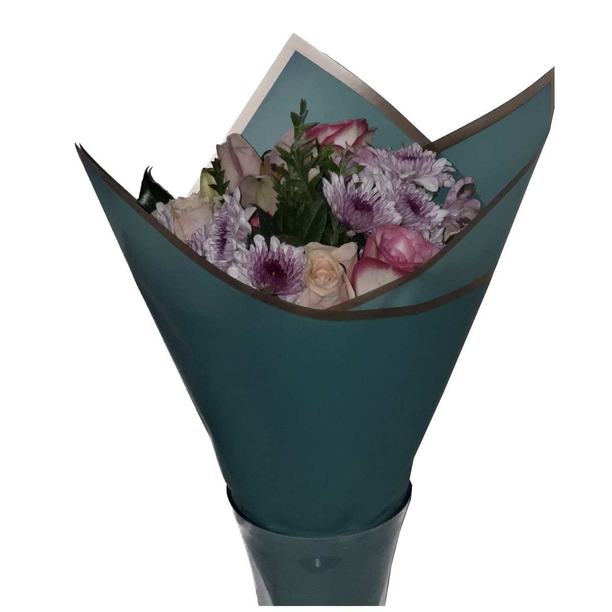 Emballage cellophane pour fleurs : turquoise foncé semi-transparent avec bordure dorée (paquet de 20)