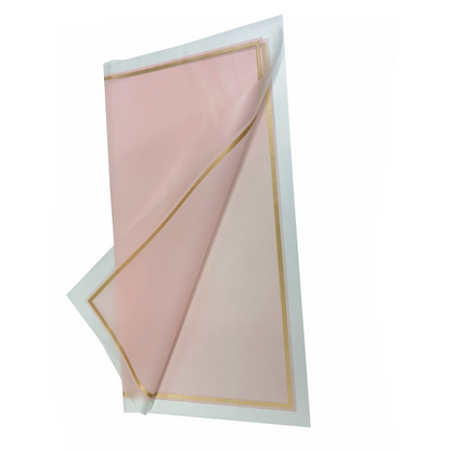 Cellophane Flower Wrap: Transparent Pink With Frosted Border & Gold Trim (Pack of 20)