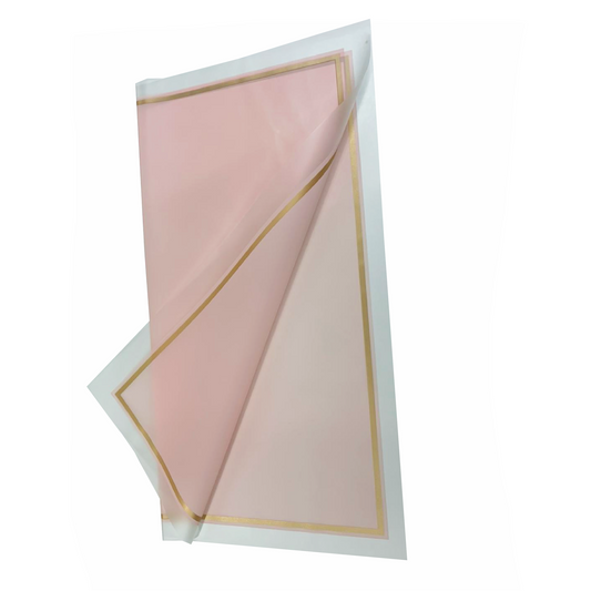 Cellophane Flower Wrap: Transparent Pink With Frosted Border & Gold Trim (Pack of 20)