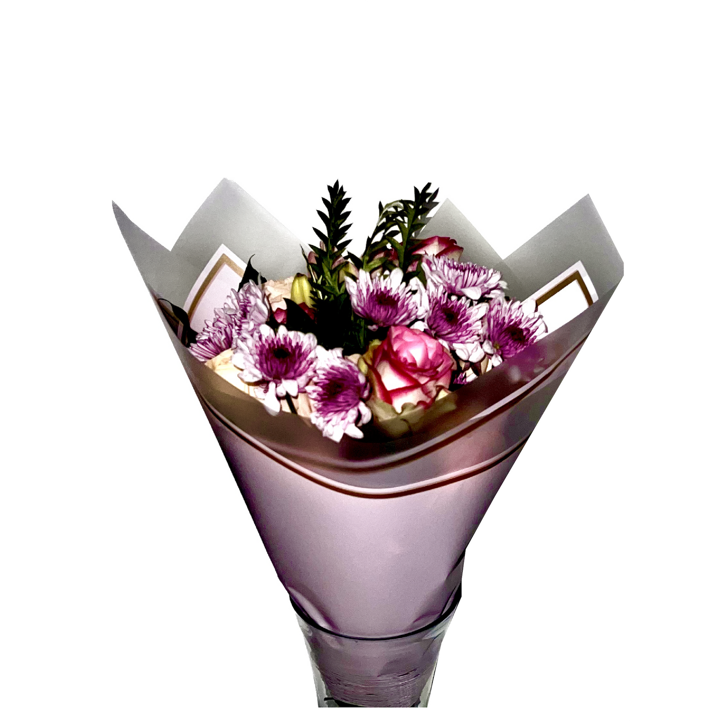 Cellophane Flower Wrap: Transparent Pink With Frosted Border & Gold Trim (Pack of 20)