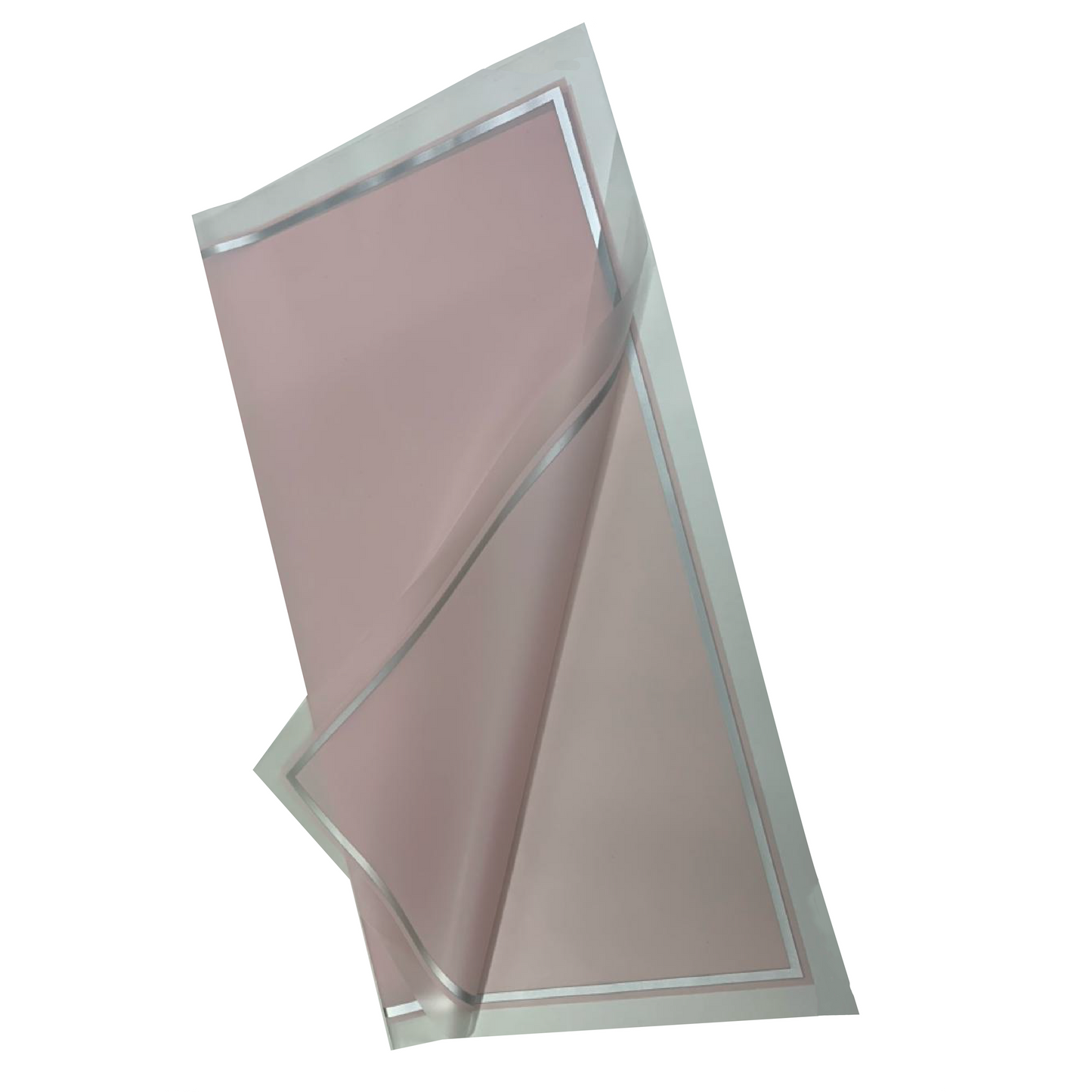 Cellophane Flower Wrap: Transparent Light Pink With Frosted Border & Sliver Trim (Pack of 20)
