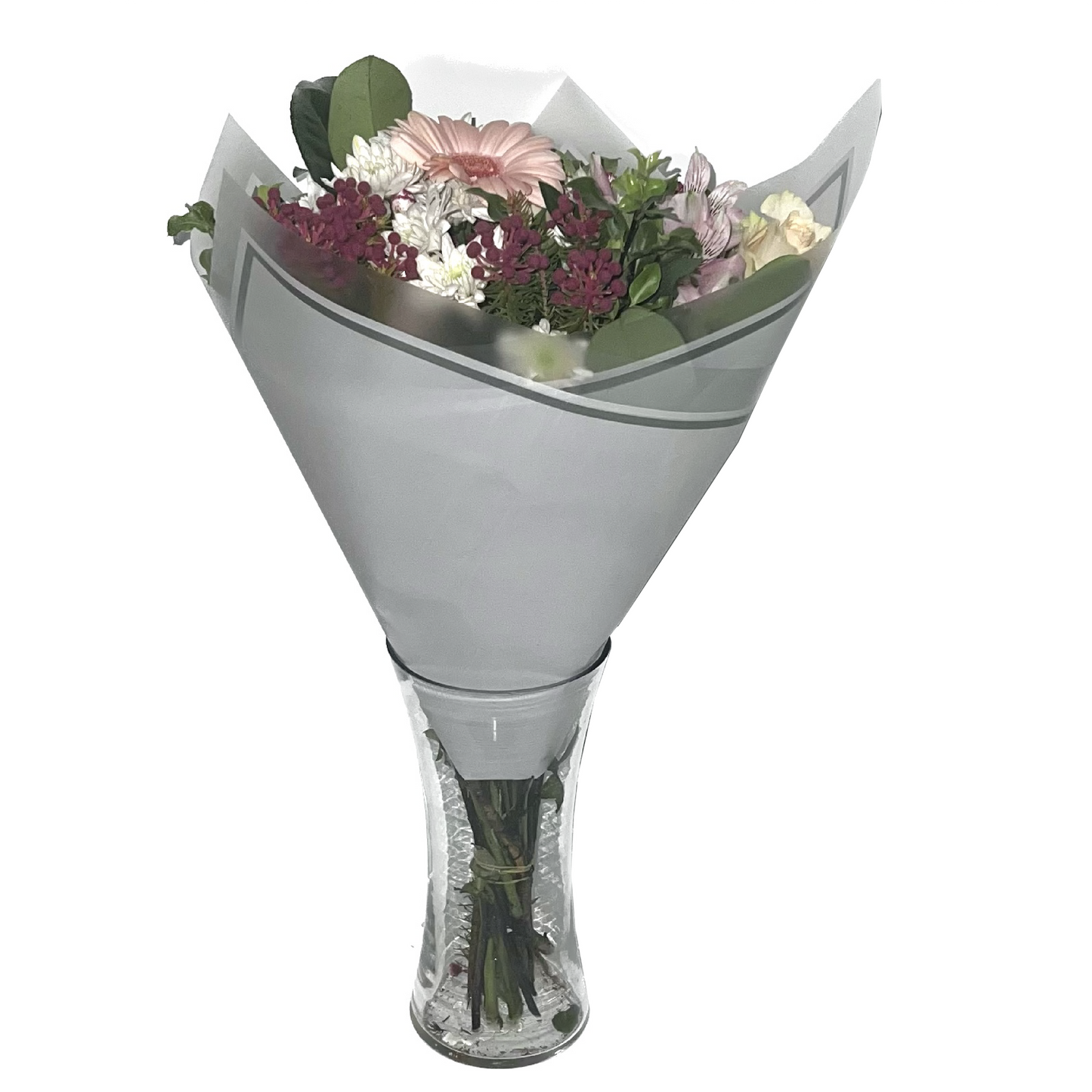 Cellophane Flower Wrap: Transparent Light Pink With Frosted Border & Sliver Trim (Pack of 20)