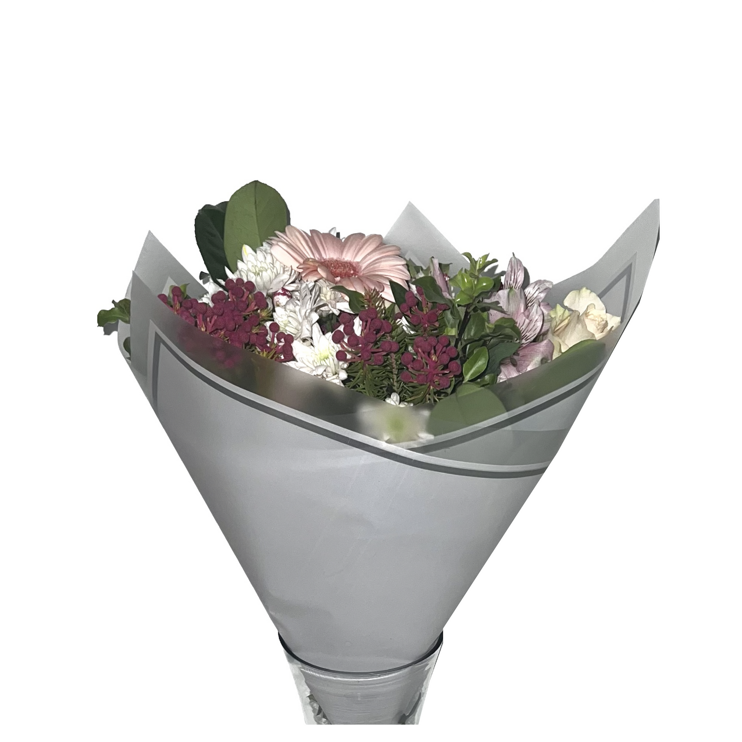 Cellophane Flower Wrap: Transparent Light Pink With Frosted Border & Sliver Trim (Pack of 20)