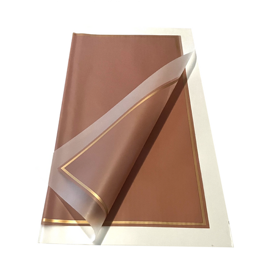 Cellophane Flower Wrap: Transparent Dusty Pink With Frosted Border & Gold Trim (Pack of 20)
