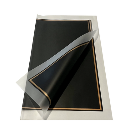 Zellophan-Blumenverpackung: Halbtransparentes Schwarz mit mattiertem Rand und Goldbesatz (20er-Packung)