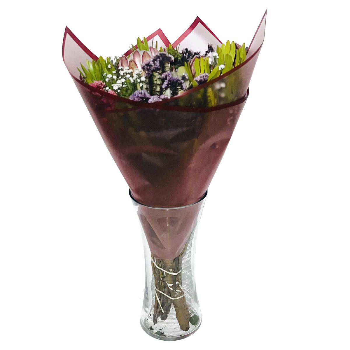 Cellophane Flower Wrap: Semi Transparent Red With Red Border (Pack of 20)