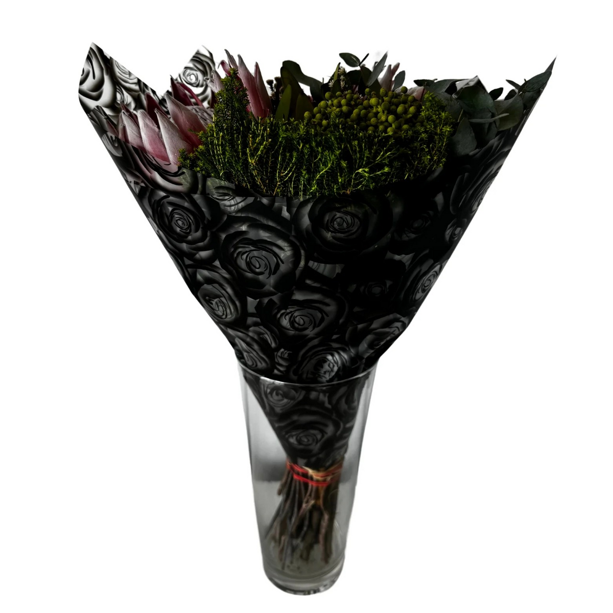 Cellophane Flower Wrap: Transparent Black Rose Print (Pack of 20)