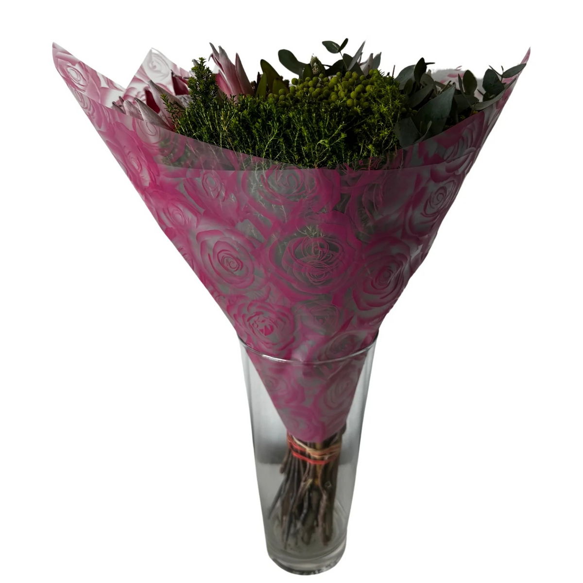 Cellophane Flower Wrap: Transparent Dark Pink Rose Print (Pack of 20)