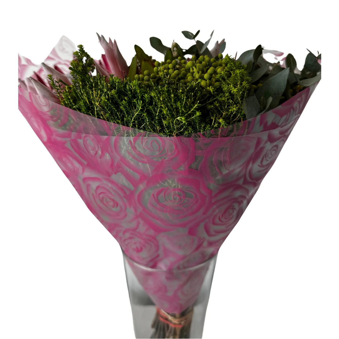 Cellophane Flower Wrap: Transparent Dark Pink Rose Print (Pack of 20)
