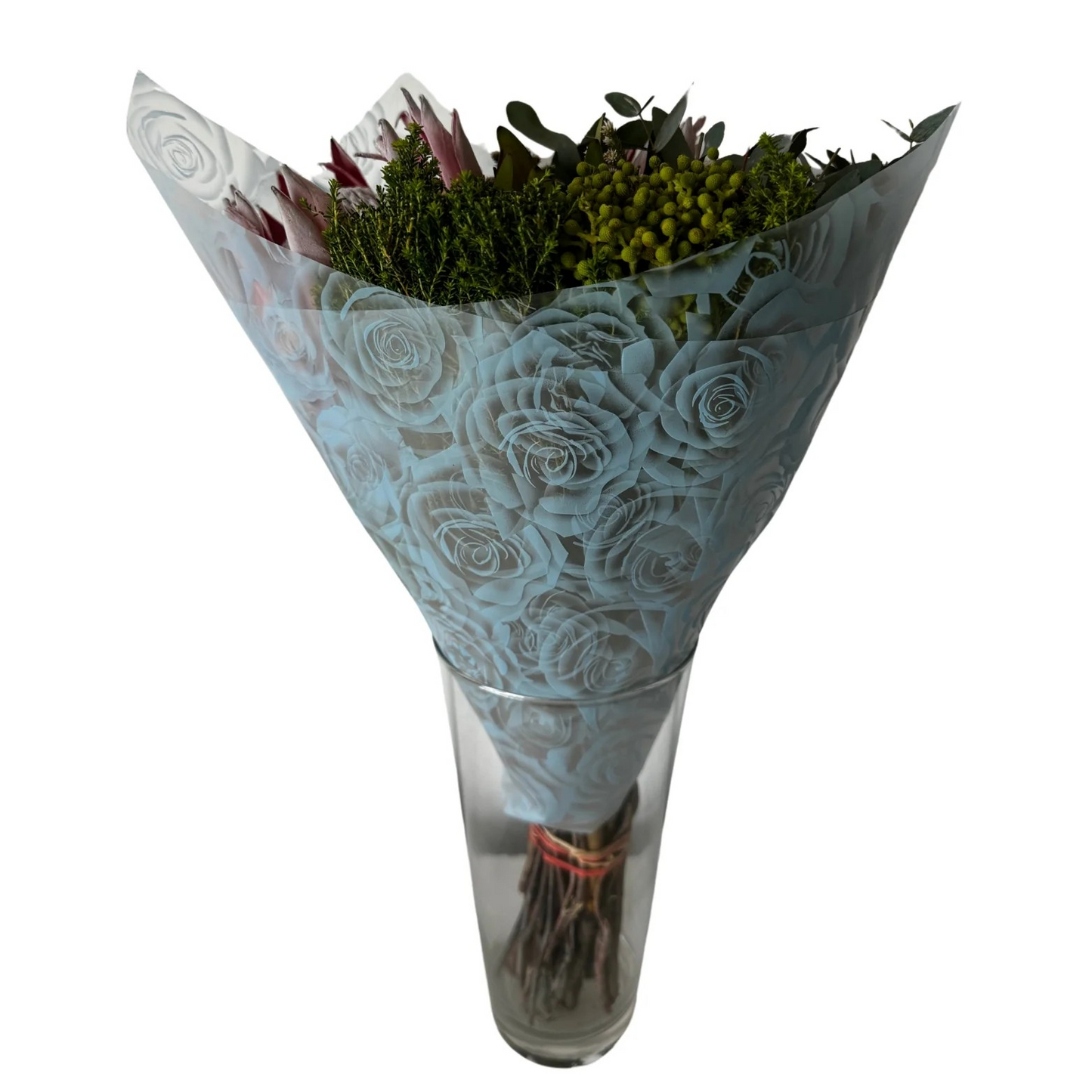 Cellophane Flower Wrap: Transparent Blue Rose Print (Pack of 20)