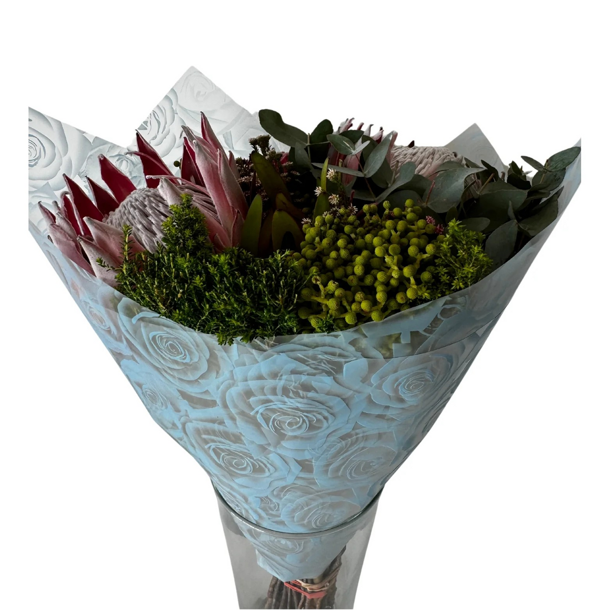 Cellophane Flower Wrap: Transparent Blue Rose Print (Pack of 20)