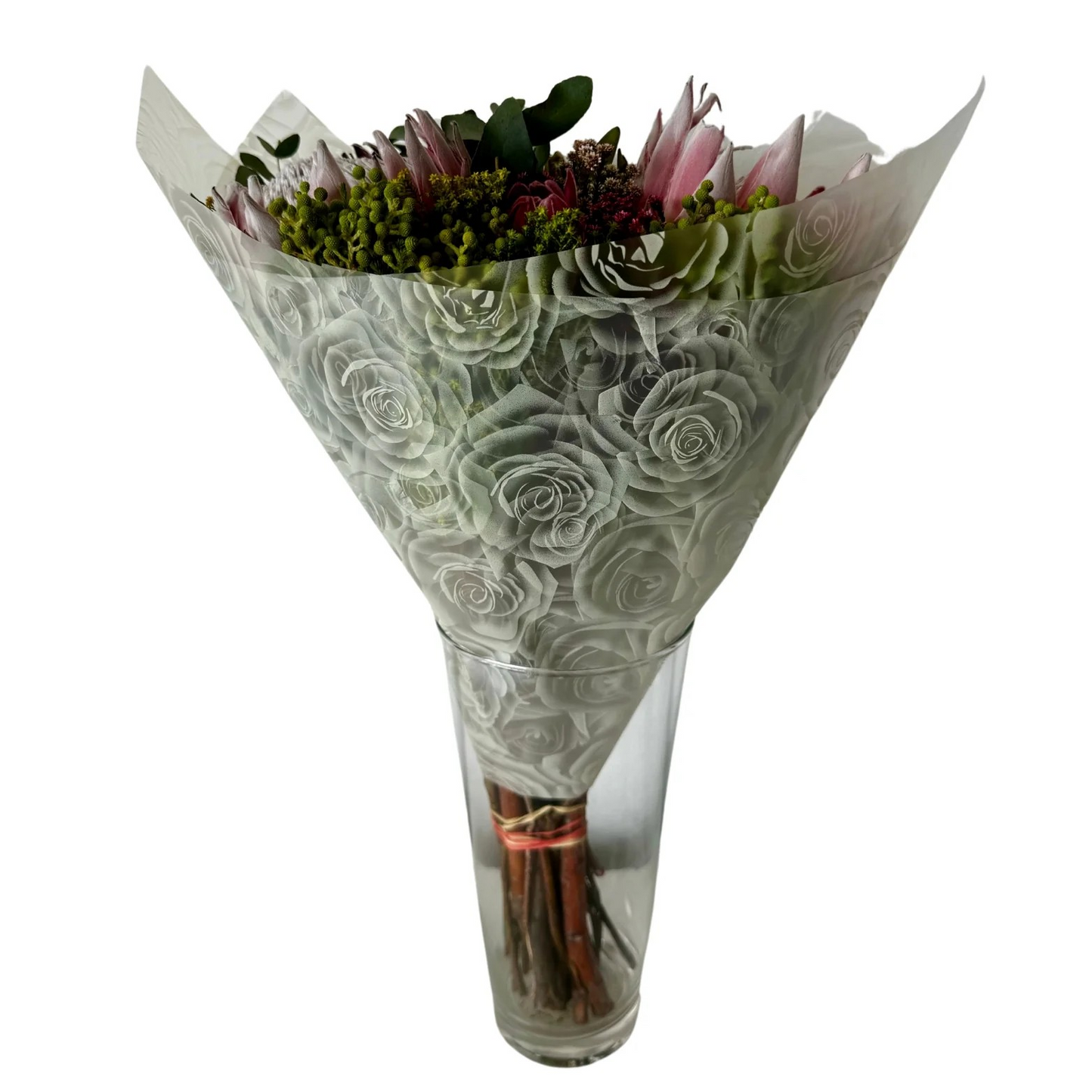 Cellophane Flower Wrap: Transparent Yellow Rose Print (Pack of 20)