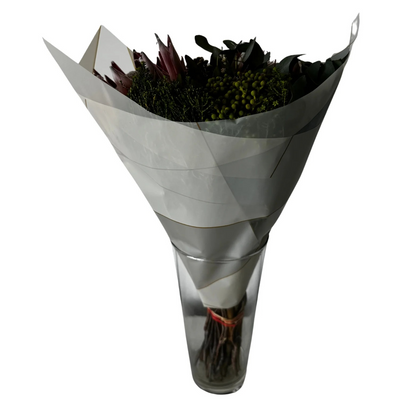 Emballage cellophane pour fleurs : deux tons gris et blanc, bordure dorée (paquet de 20)