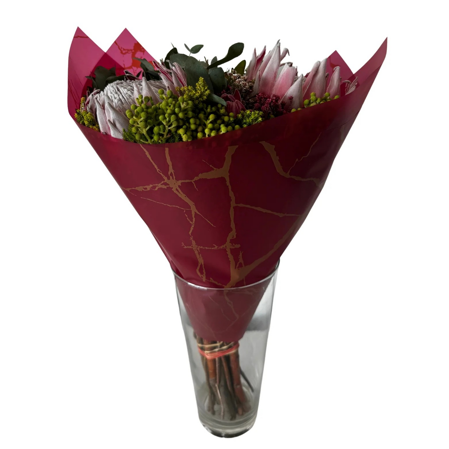 Emballage cellophane pour fleurs : Marbre rouge et doré (paquet de 20)