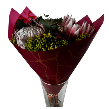 Emballage cellophane pour fleurs : Marbre rouge et doré (paquet de 20)