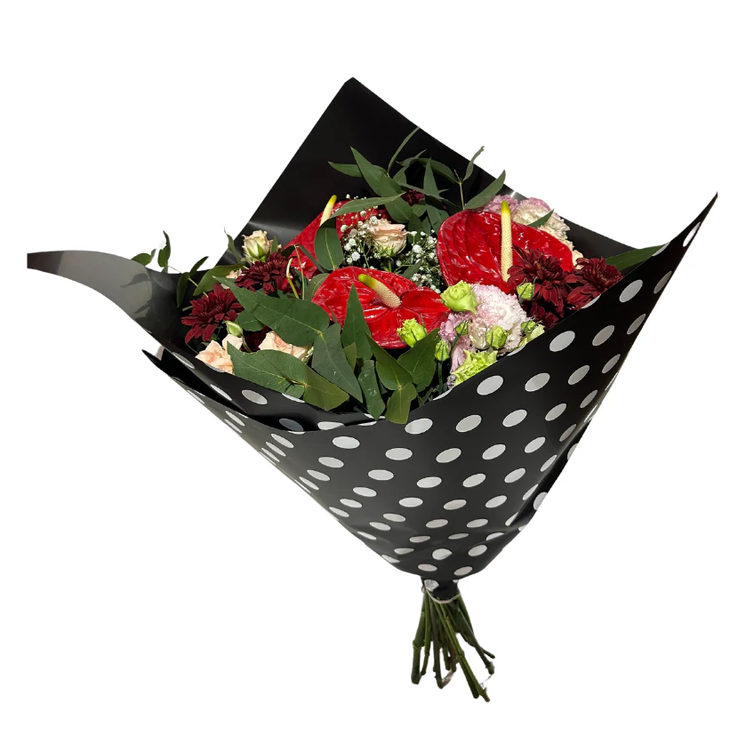 Cellophane Flower Wrap: Black & White Polka Dots (Pack of 20)