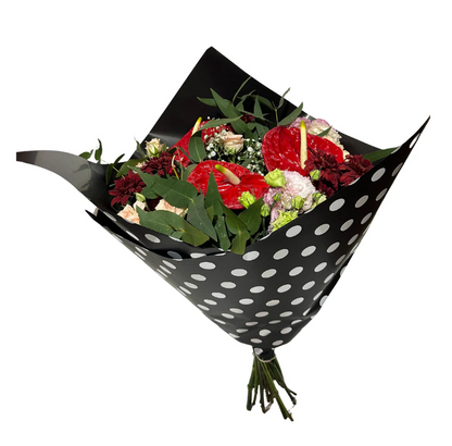 Cellophane Flower Wrap: Black & White Polka Dots (Pack of 20)