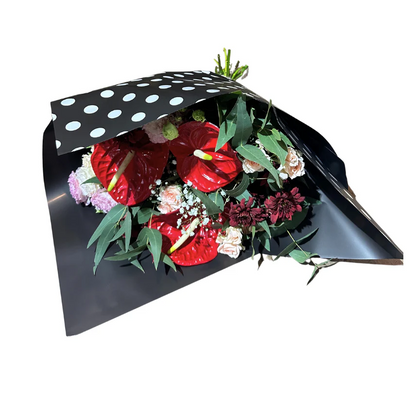 Cellophane Flower Wrap: Black & White Polka Dots (Pack of 20)