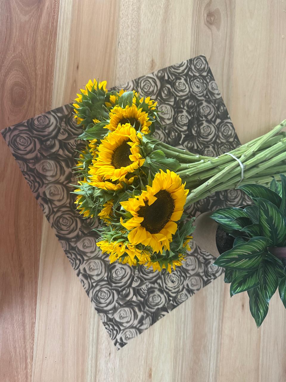 Cellophane Flower Wrap: Transparent Black Rose Print (Pack of 20)