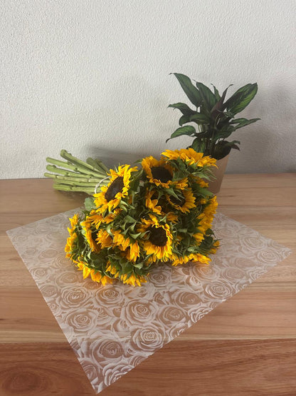 Cellophane Flower Wrap: Transparent Yellow Rose Print (Pack of 20)