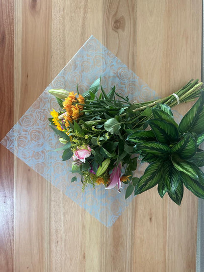 Cellophane Flower Wrap: Transparent Blue Rose Print (Pack of 20)