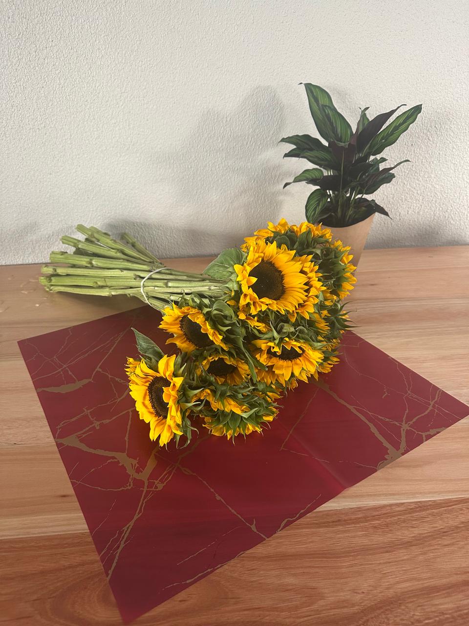 Emballage cellophane pour fleurs : Marbre rouge et doré (paquet de 20)