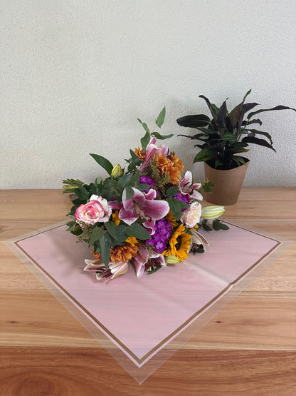 Zellophan-Blumenverpackung: Transparentes Rosa mit roségoldenem Rand (20er-Pack)