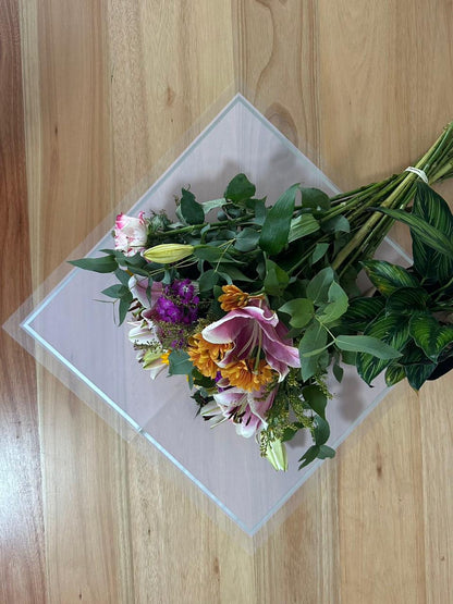 Cellophane Flower Wrap: Transparent Pink With Frosted Border & Gold Trim (Pack of 20)